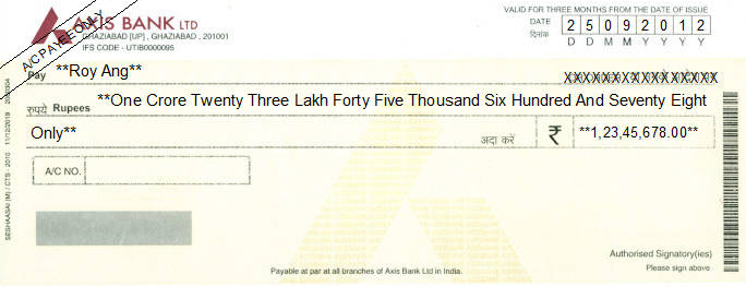 Sample Axis bank cheque